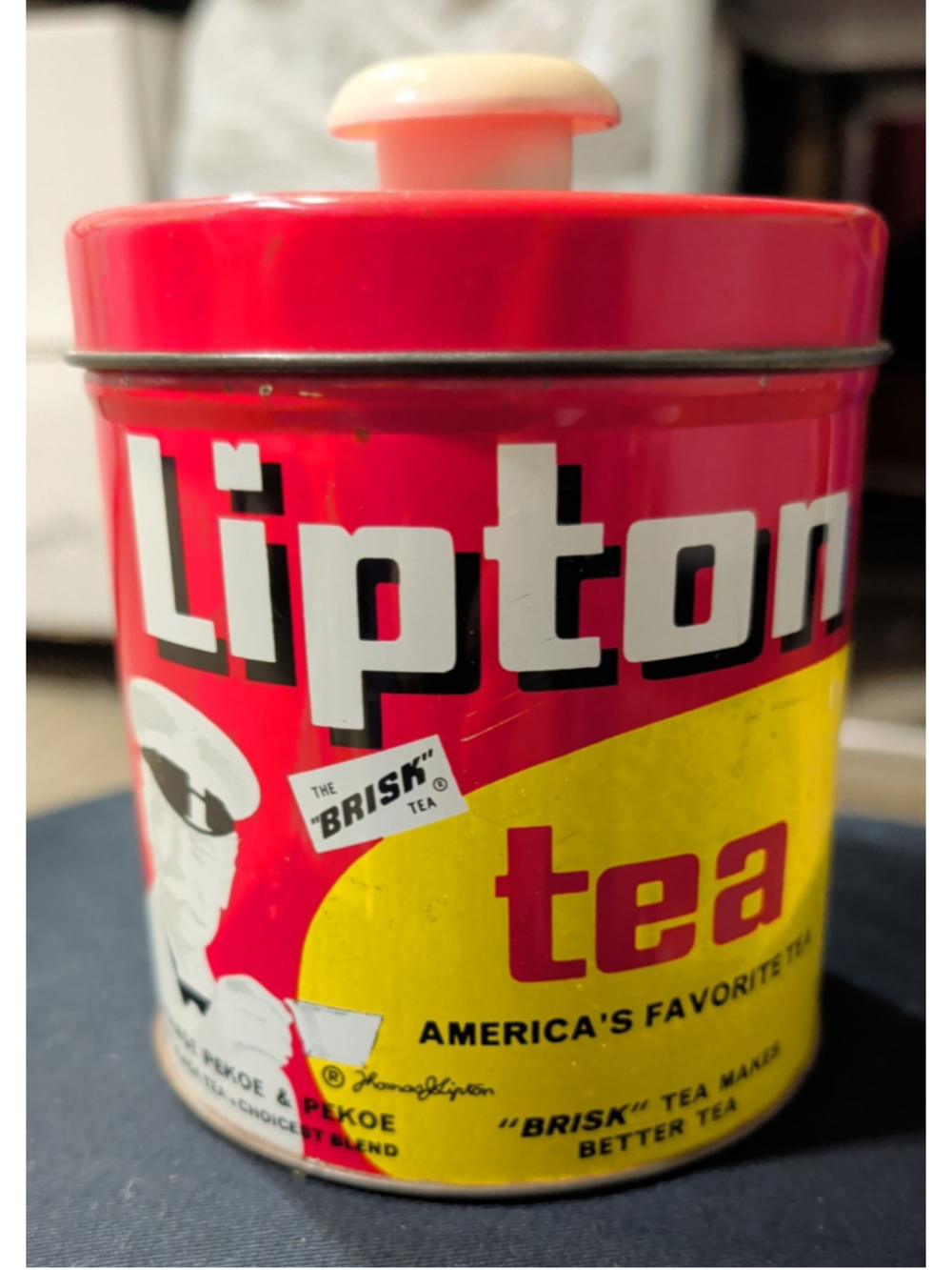 Vintage Lipton Tea J.L. Clark Metal Storage Tin Canister Red Yellow One Size